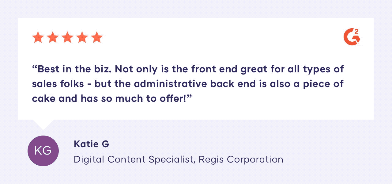 Katie G, Krista W and Kim D leave perfect G2 crowd reviews for Showpad